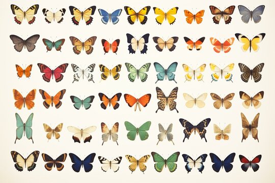 collection of butterflies, on a plain background. Generative AI