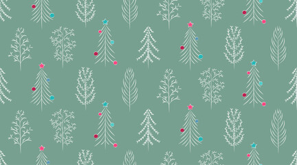 Christmas pattern with cute trees, winter background with Christmas trees.