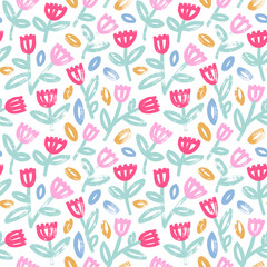 Pastel colored spring seamless pattern with wild flowers.