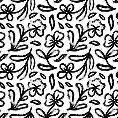 Brush-drawn daisies flowers seamless pattern.
