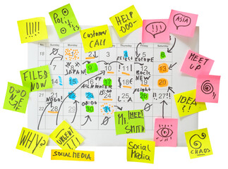 Calendar with business appointments and adhesive notes,monthly schedule. Business concept,beat the...