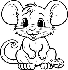 a cartoon, a cute (mouse) coloring page, black and white