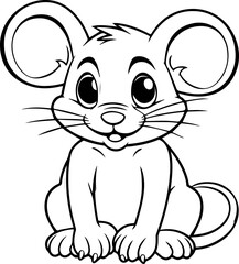 a cartoon, a cute (mouse) coloring page, black and white