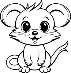 Fototapeta premium a cartoon, a cute (mouse) coloring page, black and white