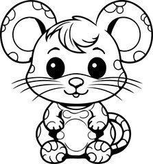 a cartoon, a cute (mouse) coloring page, black and white