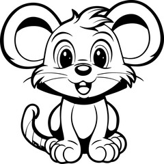 a cartoon, a cute (mouse) coloring page, black and white