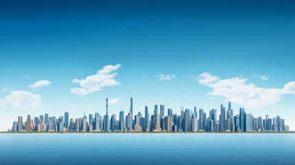Fototapeta na wymiar A skyline of tall buildings, stretching out in a line across a horizon of distant hills