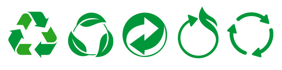 Recycle set icons for environmental concept of ecological waste management, sustainable and economical lifestyle, reuse signs collection - stock vector