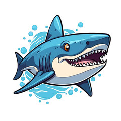 Obraz premium cartoon sticker shark swimming Generative AI