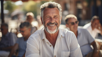 Obraz premium Portrait of happy smiling mature men celebrating life outside