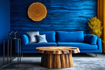 Blue sofa and coffee table in modern living room