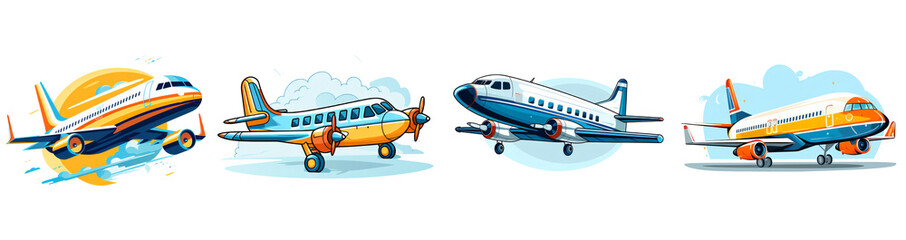 Set of aeroplane illustration isolated on white background. 