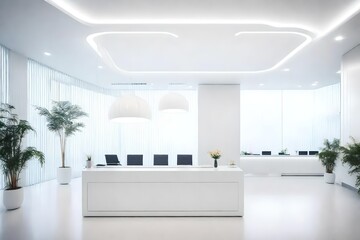 Fototapeta na wymiar Minimalist white colored reception of modern medical office hospital interior mock up