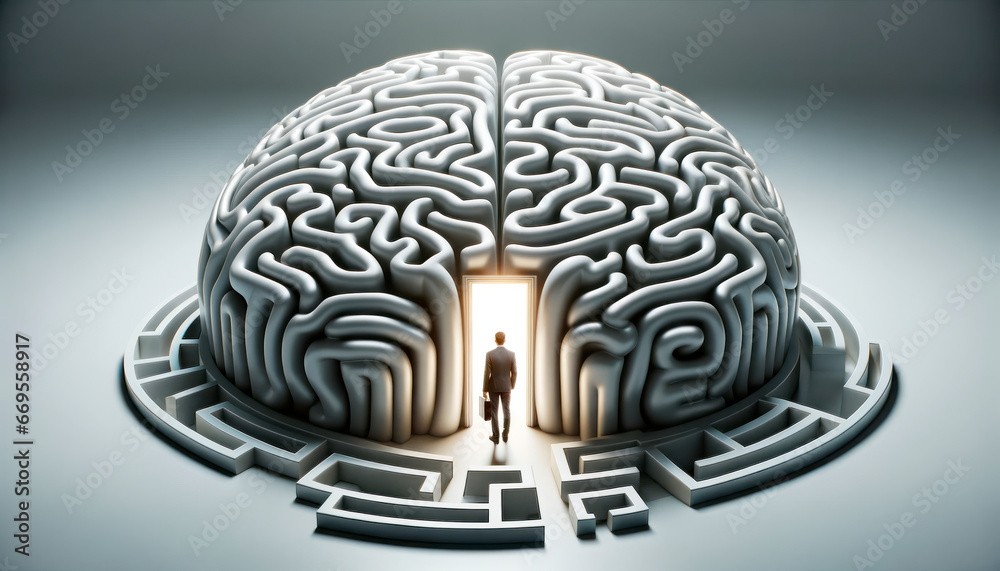 Aufkleber man standing in the middle of a maze. generative ai