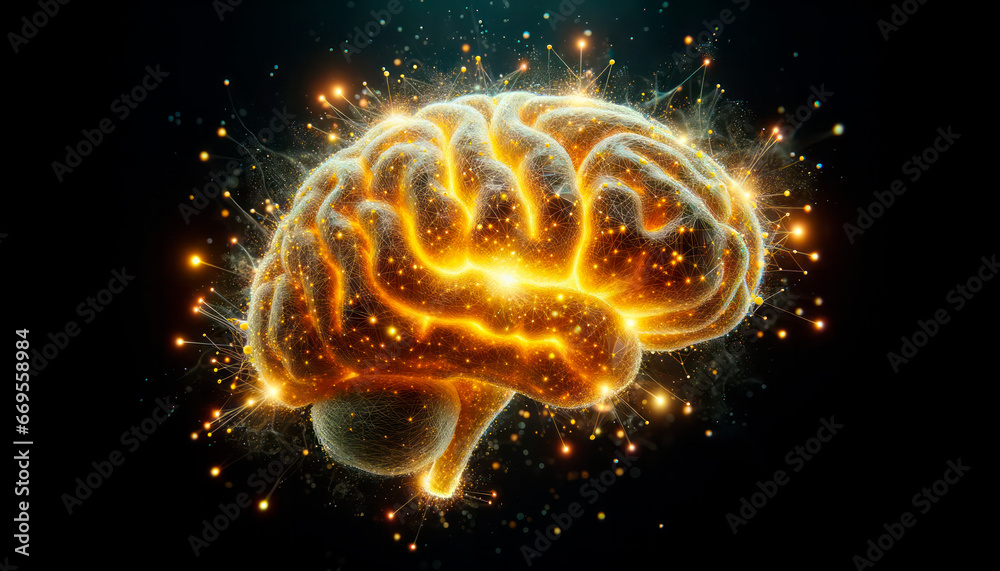 Aufkleber Digital illustration of a human brain in colour background with sparkle effect. Generative AI