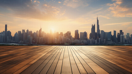 photo taken of the floor with the skyline at sunrise in the background