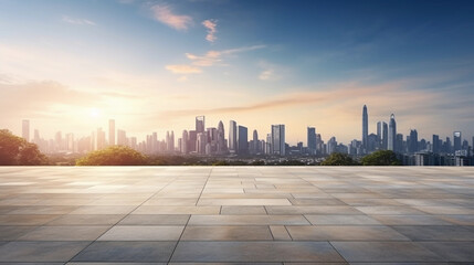 photo taken of the floor with the skyline at sunrise in the background