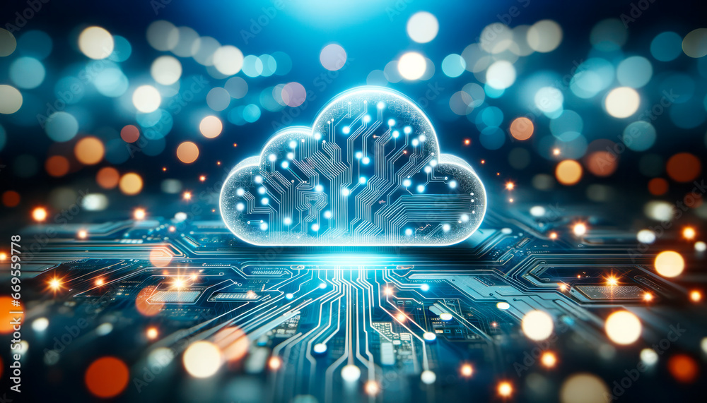 Poster Bright cloud computing technology concept. Generative AI