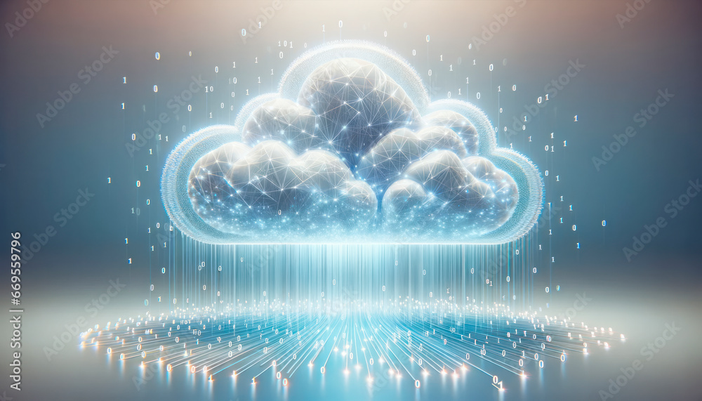 Poster Light cloud computing concept. Generative AI