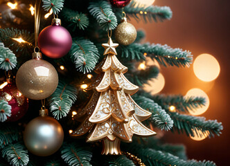 Decorated Christmas tree photo background