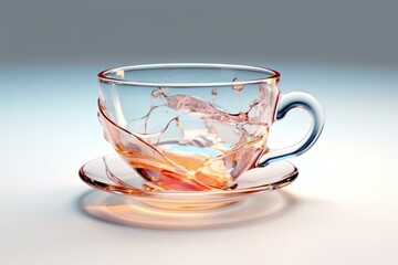 Transparent teacup with 3D model rendering. Generative AI