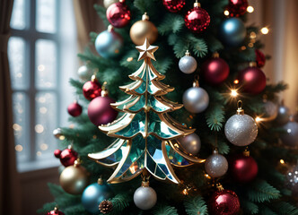 Obraz na płótnie Canvas Decorated Christmas tree photo background