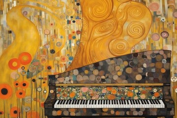 A captivating painting of a piano by Gustav Klimt. Generative AI