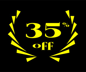 Yellow vector design with 35% discount and black background. Special promotion. Big Sale. Exclusive discount. 35% off.
