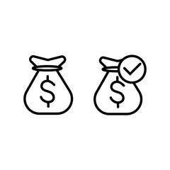 Money Bag Icon line, save money, income salary rising, line symbols on white background. vector, illustration