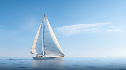 Fototapeta premium A single sailboat drifting lazily across a calm sea