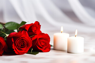 Fototapeta na wymiar red roses and candles, romantic background