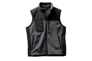 Vest Men black fleece Polyester, Windproof Softshell On Transparent Background