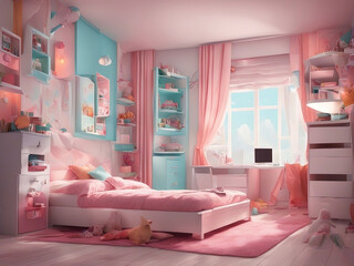 modern bedroom interior with pink furniture - Created with Generative AI Technology