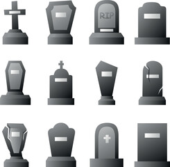 Tombstones for the decoration of postcards and other cards for the holiday of Halloween on All Saints' Day isolated on a white background