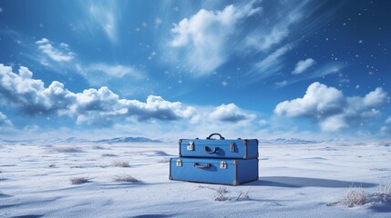 Chilly Winter Landscape: Frozen Ocean and Snow-Covered Beach generated by AI tool  