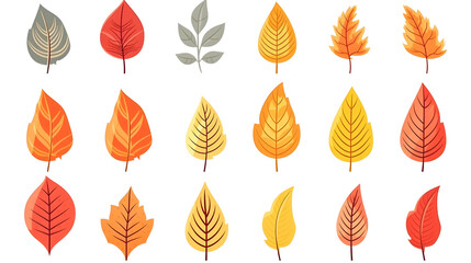 Set of orange and yellow autumn leaves clip art, isolated on white background
