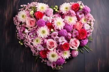 Heart shape made of flowers. Valentine's day. AI Generated