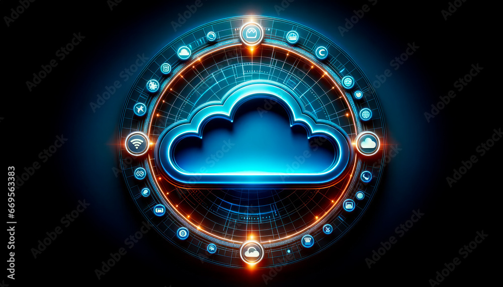 Poster Cloud computing technology concept on abstract background. Generative AI