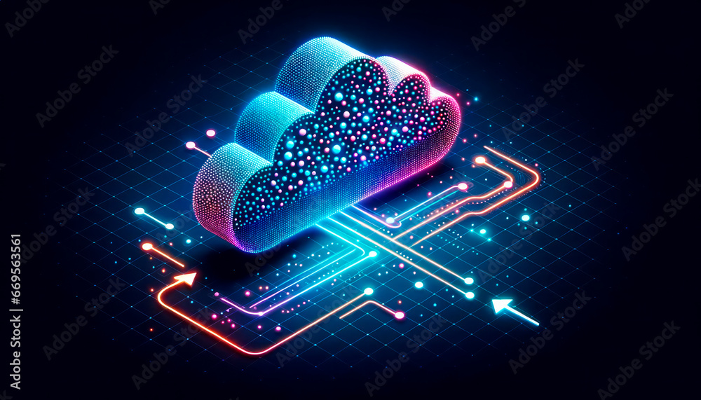 Poster Cloud computing technology concept on dark background. Generative AI