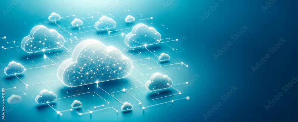 Poster Cloud computing technology concept with mockup space. Generative AI