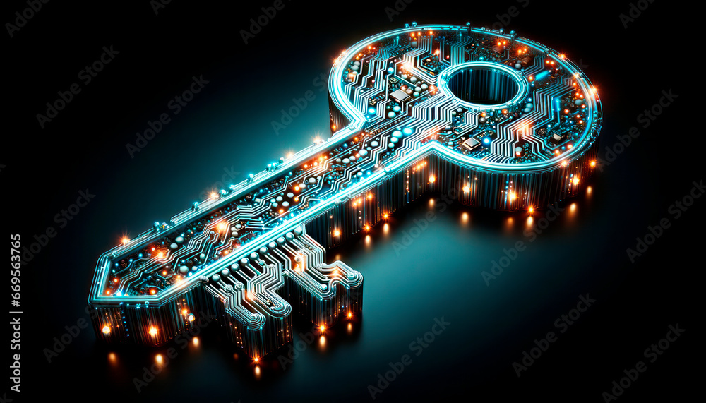 Aufkleber key with circuit board. cyber security concept. generative ai