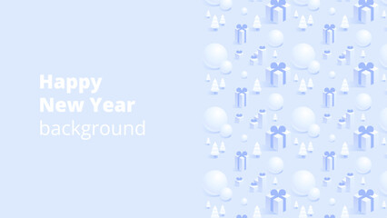 Merry Christmas and Happy New Year background for greeting cards, posters, holiday covers, banners and prints. Winter Landscape. Xmas template for web, social media. Vector Illustration