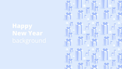 Merry Christmas and Happy New Year background for greeting cards, posters, holiday covers, banners and prints. Winter Landscape. Xmas template for web, social media. Vector Illustration