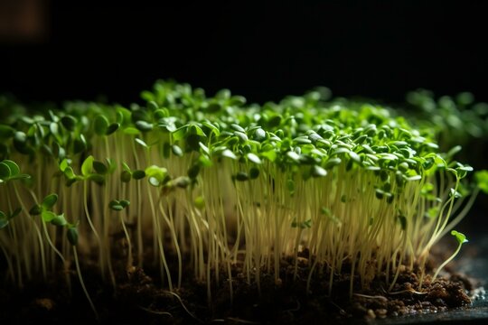 A detailed view of vibrant green sprouts. Generative AI