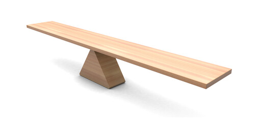 Wooden Seesaw perspective 3d with leaning to the ground on transparent background. Leaning  on seesaw 3d render. 3d illustration