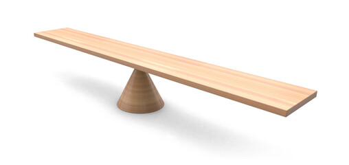 Wooden Seesaw perspective 3d with leaning to the ground on transparent background. Leaning  on seesaw 3d render. 3d illustration