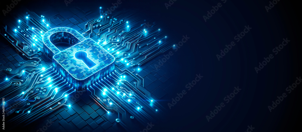 Poster Cyber security concept and system privacy background with empty space. Generative AI