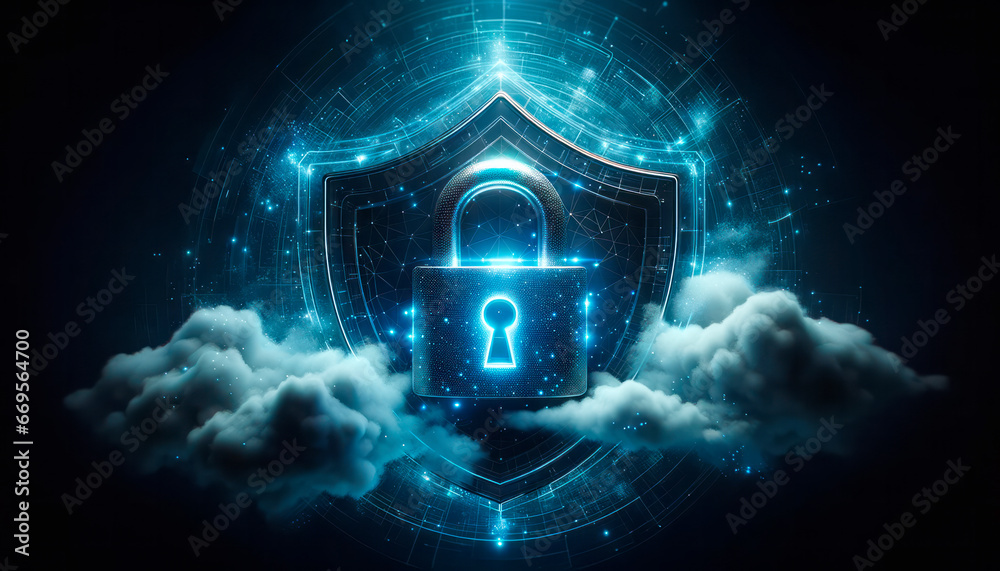 Poster Cyber security and data protection concept. Generative AI