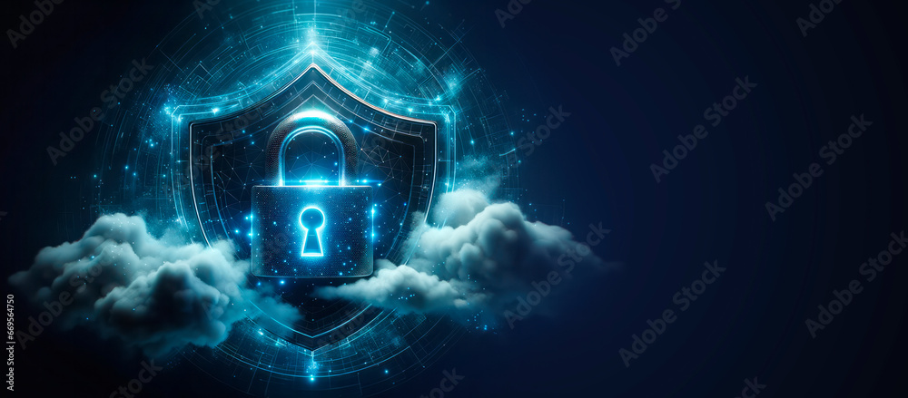Poster Cyber security and information protection concept with empty place. Generative AI