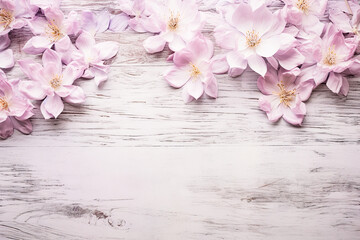 cherry blossom on table, white wooden table and pink flowers